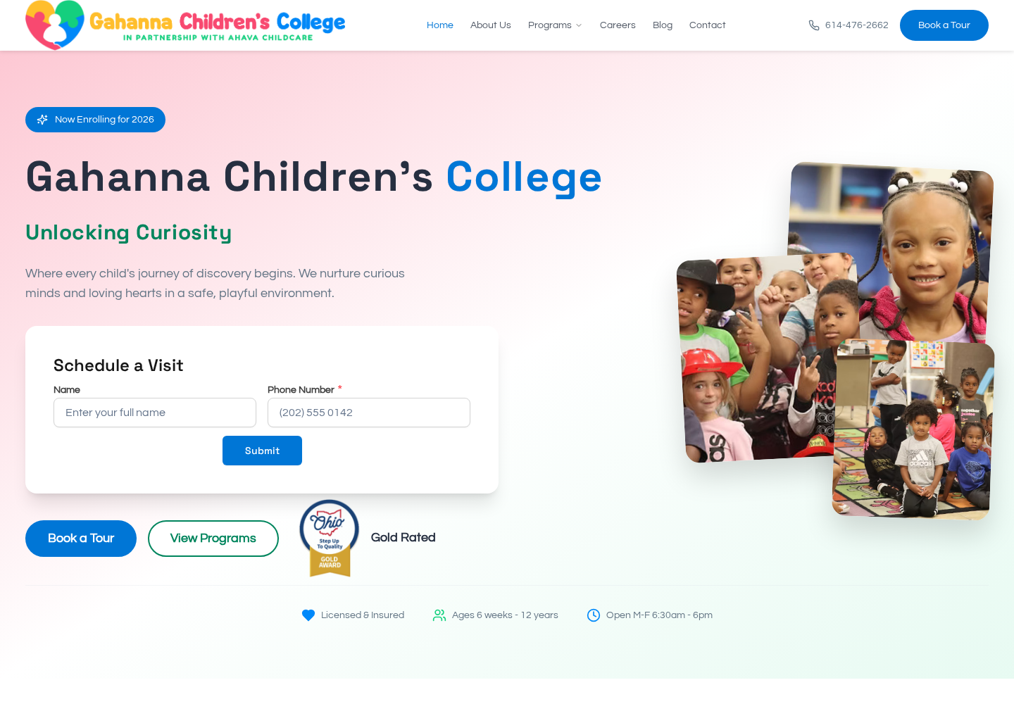 Gahanna Children's College website designed by Falcon Marketing