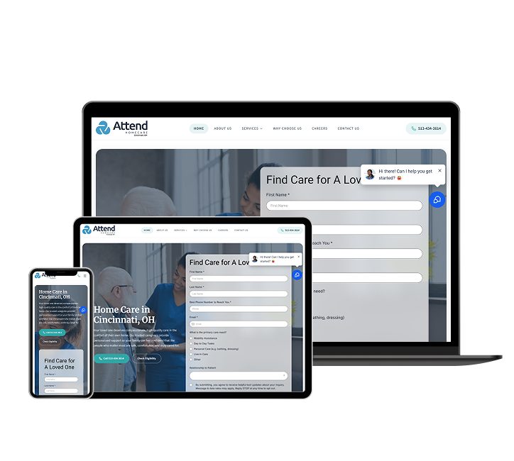 Attend Home Care website designed by Falcon Marketing