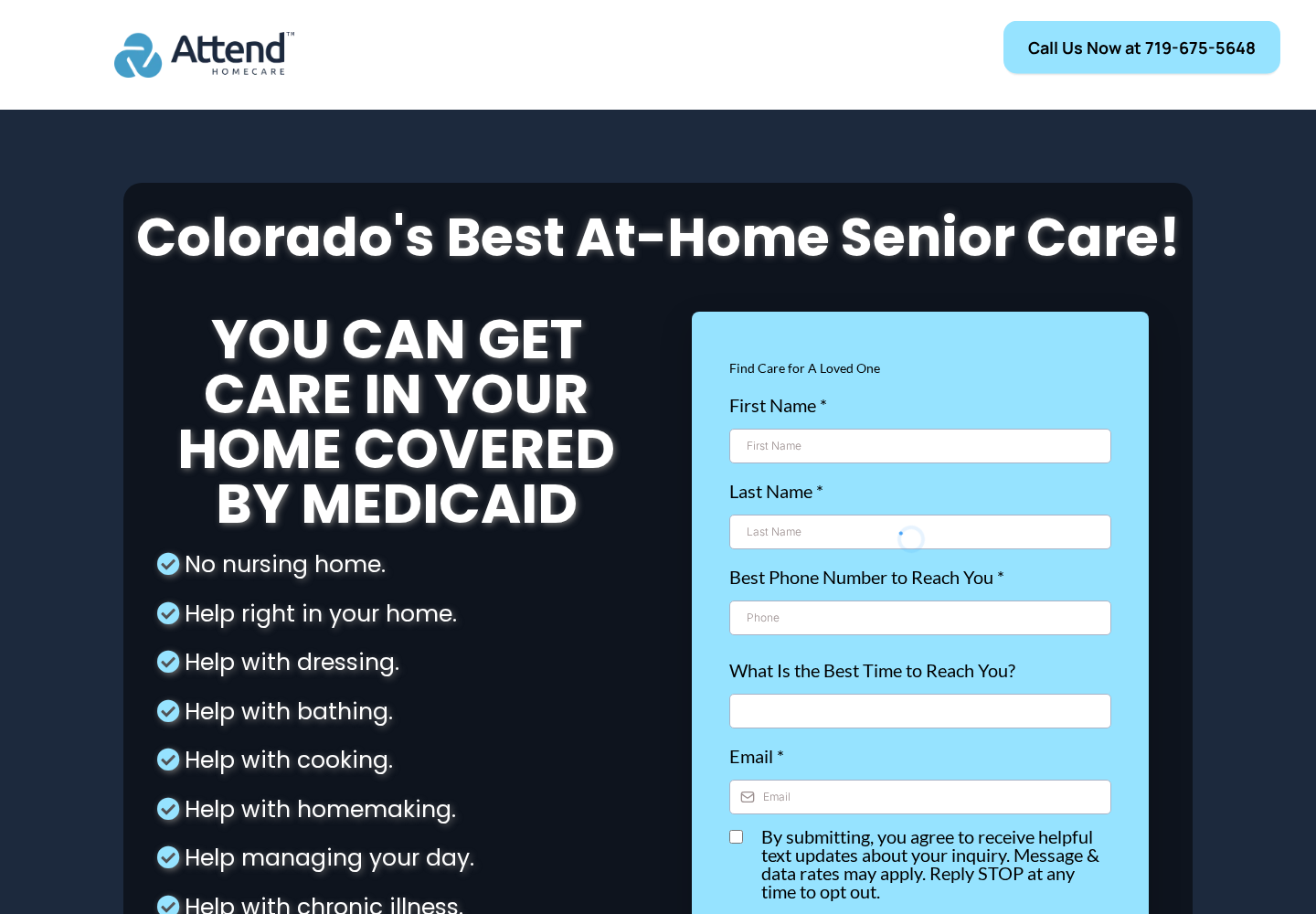 Attend Home Care Lead Gen website designed by Falcon Marketing