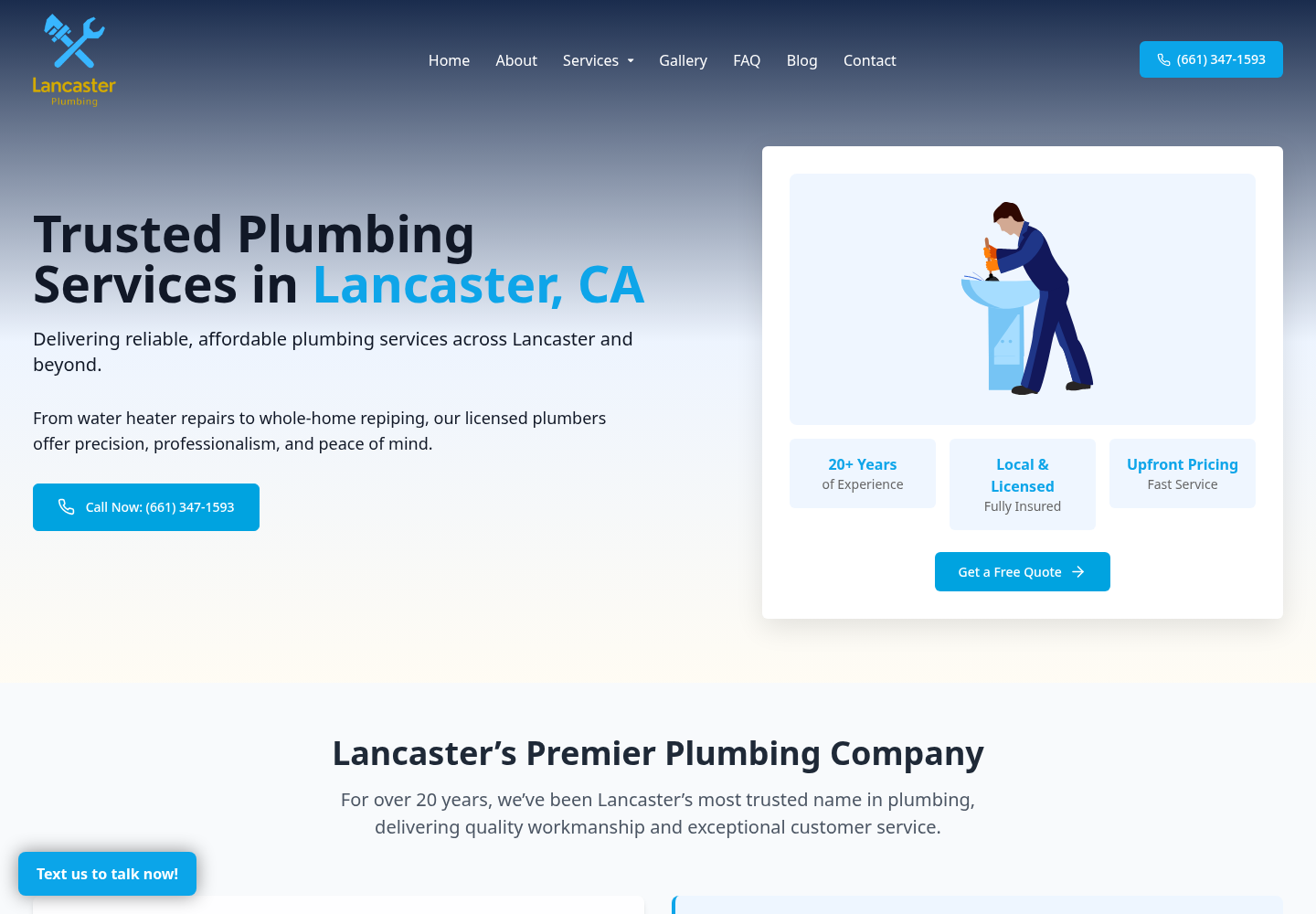 Lancaster Plumbing website designed by Falcon Marketing