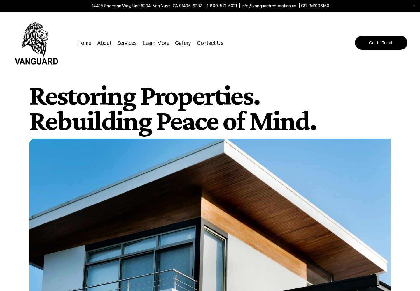 Vanguard Restoration website designed by Falcon Marketing