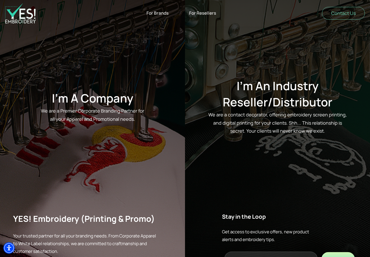 Yes Embroidery website designed by Falcon Marketing