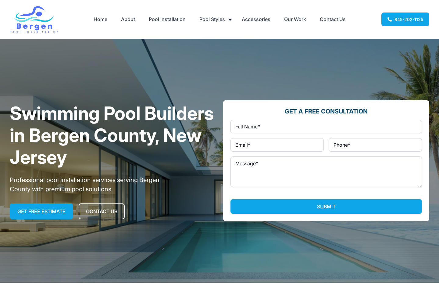 Bergen Pool Installation website designed by Falcon Marketing