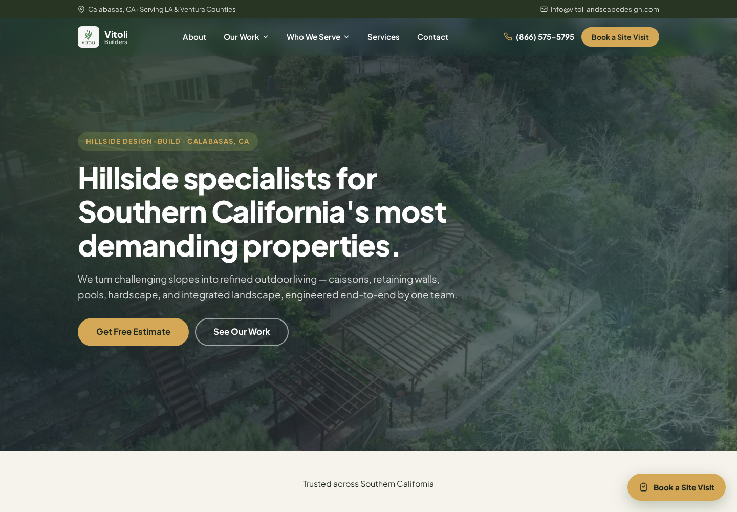 Vitoli Landscape Design website designed by Falcon Marketing