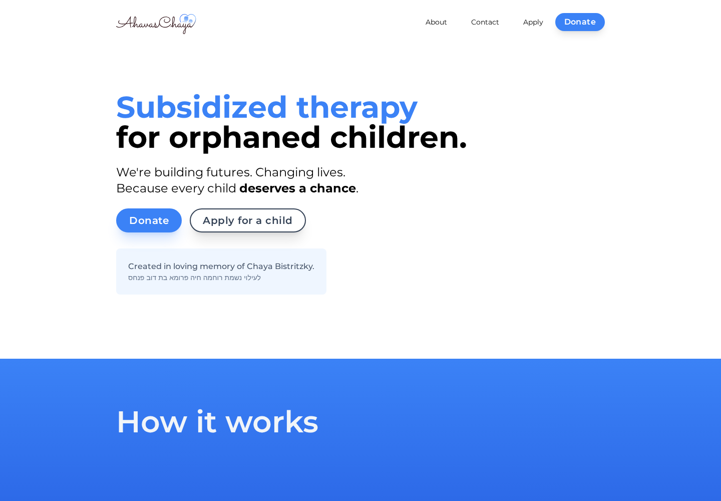 Ahavas Chaya website designed by Falcon Marketing