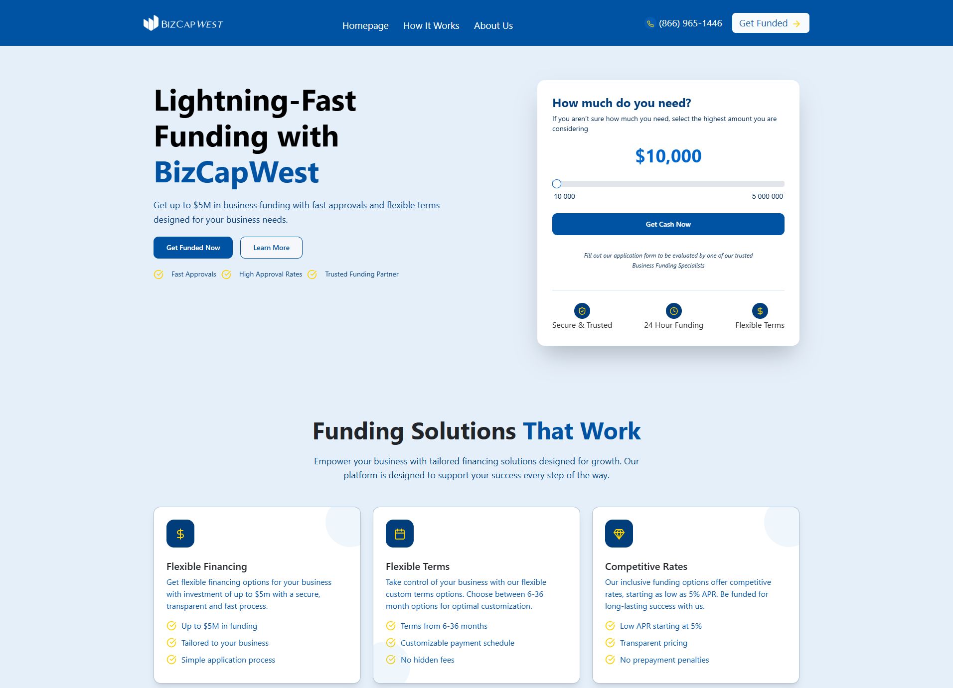 BizCapWest Business Funding Solutions Home page